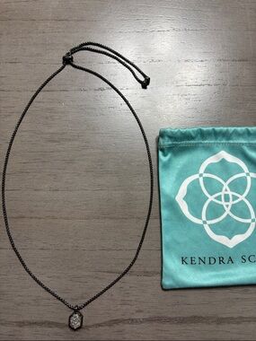 Kendra Scott Black Chain Necklace with Gray Drusy Pendant